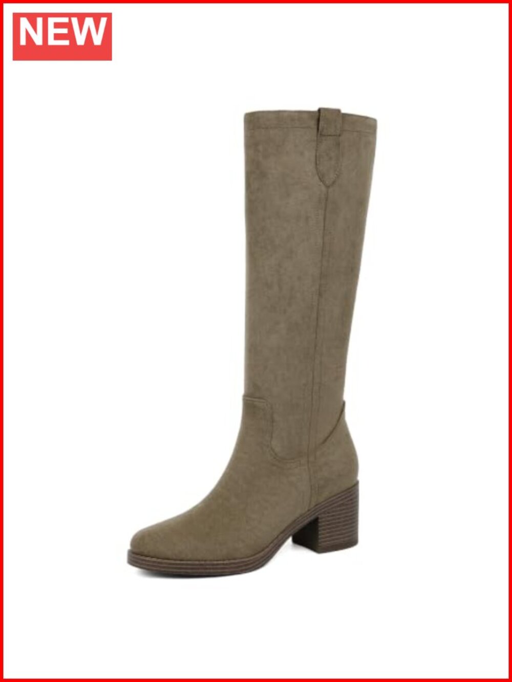 Women's Chunky Heel Knee High Boots Faux Suede Round Toe Zip
